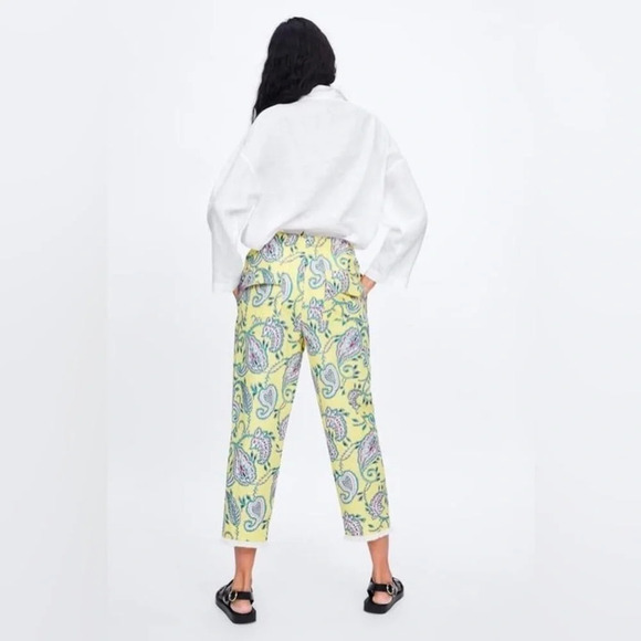 Zara paisley print linen cotton blend high waist pull on drawstrings yellow SX S - Picture 13 of 13
